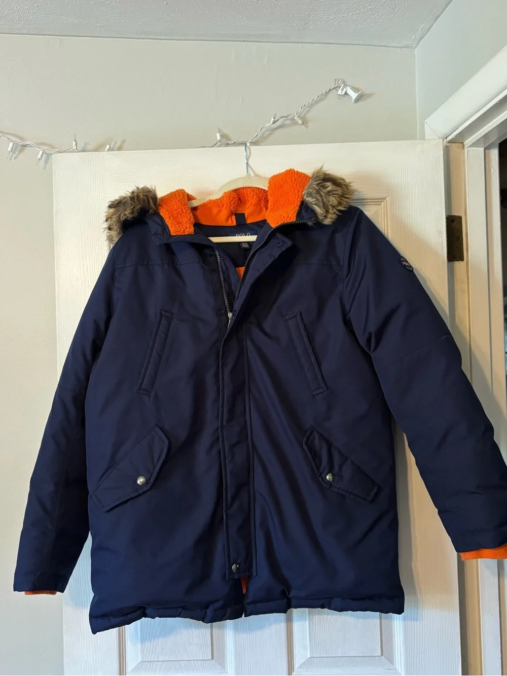 Polo by Ralph Lauren Navy Puffer Jacket with Orange Sherpa